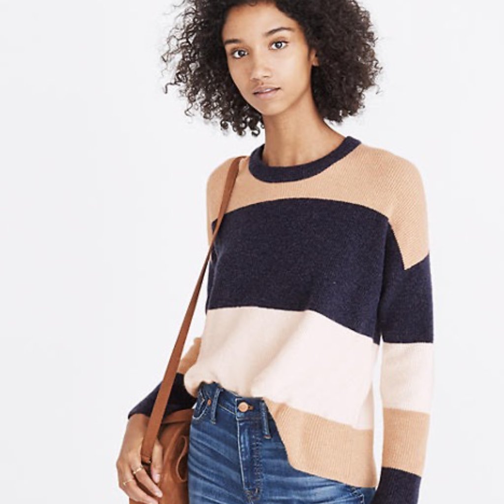 Madewell Super Soft Sycamore Stripe Sweater Xxs (Oversized Fit)